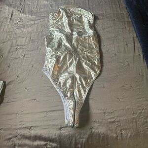 SHEIN Silver Metallic Bodysuit large
